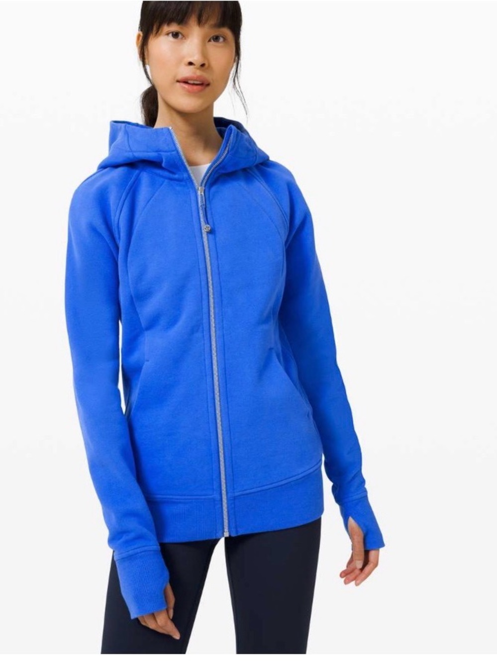 Lululemon Scuba Hoodie Light Cotton Fleece Size 14 Bright Blue Full Zip Scuba